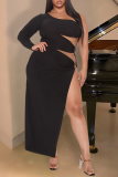 Red Sexy Solid Hollowed Out One Shoulder Pencil Skirt Dresses