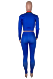Peacock Blue Casual Print Letter Turtleneck Long Sleeve Two Pieces
