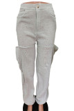 Light Gray Sportswear Solid Ripped Loose Bottoms