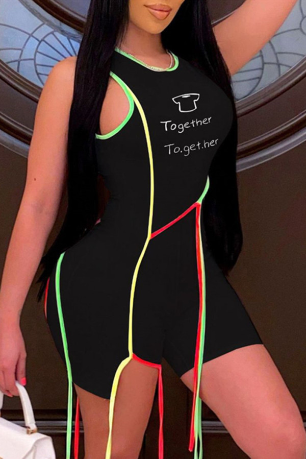 Black Sexy Casual Print Patchwork O Neck Skinny Romper