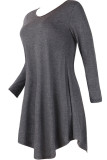Dark Gray Cotton Sexy Cap Sleeve Long Sleeves V Neck Swagger Knee-Length Patchwork Solid