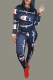 Blue Casual Print Patchwork O Neck Long Sleeve Two Pieces