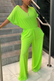 Black Fashion Casual Solid Polyester Short Sleeve O Neck Jumpsuits
