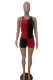 Blue Black Casual Sportswear Patchwork Basic O Neck Sleeveless Two Pieces