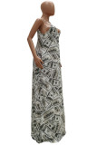 Grey Cotton Fashion Casual Grey Green Yellow Spaghetti Strap Sleeveless Slip Swagger Floor-Length Print Dresses