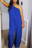 Blue Fashion Sexy Patchwork Solid Polyester Sleeveless one shoulder collar Jumpsuits