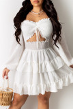 Pink Sexy Casual Solid Hollowed Out Off the Shoulder Long Sleeve Dresses