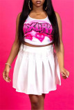 Pink Sexy Casual Letter Print Vests U Neck Sleeveless Two Pieces