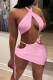 Pink Sexy Solid Bandage Draw String Backless Halter Sleeveless Two Pieces