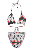 Blue Fashion Sexy Print Basic Swimwears