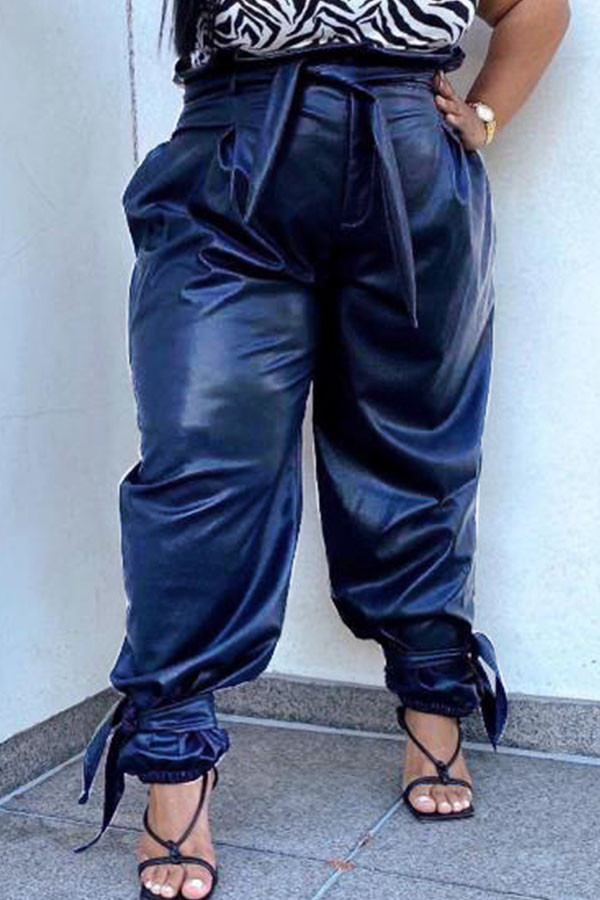 Dark Blue Polyester Fashion adult Ma'am Street Solid Plus Size