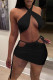 Black Sexy Solid Bandage Draw String Backless Halter Sleeveless Two Pieces