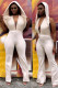 Cream White Casual Fashion Backless bandage Hollow Asymmetrical Solid Polyester Sleeveless V Neck Jumpsuits