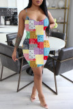 Yellow Fashion Casual Print Backless Spaghetti Strap Sleeveless Dress Dresses