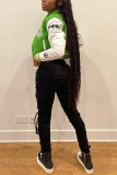 Green Fashion Casual Patchwork Embroidered Mandarin Collar Outerwear
