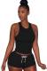 Black knit Sexy Patchwork Two Piece Suits Solid Straight Sleeveless Two-Piece Short Set