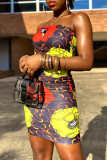 Multicolor Fashion Sexy Print Backless Strapless Sleeveless Dress