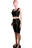 Black venetian Fashion Active adult Ma'am Patchwork Solid Two Piece Suits pencil Sleeveless Two Pieces