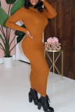 Green Elegant Solid Patchwork Hooded Collar Pencil Skirt Dresses