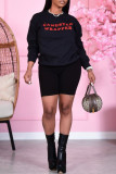 Black Fashion Casual Letter Print Basic O Neck Tops