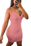 Pink Milk. Fashion Casual adult Ma'am Spaghetti Strap Sleeveless V Neck Step Skirt Knee-Length Solid Draped Dresses