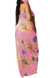 purple Fashion Sexy adult Black Green Pink Orange purple Off The Shoulder Sleeveless Slip Swagger Floor-Length Print Patchwork Dresses