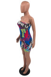 Multicolor Fashion Sexy Print Backless Strapless Skinny Romper