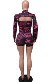 Black street Print letter Backless Hollow Blend Long Sleeve Turtleneck Rompers