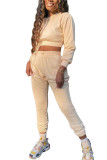 Cream white Fashion Adult Living Polyester Solid Split Joint O Neck Long Sleeve Regular Sleeve Short Two Pieces