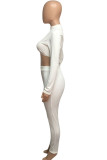 White Fashion Street SportswearSolid Pullovers Half A Turtleneck Two Pieces