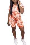 Orange Polyester Fashion Casual adult Ma'am Patchwork Print Two Piece Suits Straight Short Sleeve Two Pieces