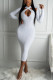 Cream White Sexy Solid Hollowed Out O Neck Pencil Skirt Dresses