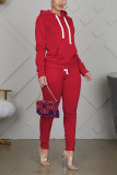 rose red Sportswear Cotton Solid Split Joint Hooded Collar Long Sleeve Regular Sleeve Regular Two Pieces