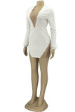 White Sexy Solid Patchwork See-through Hot Drill Square Collar Pencil Skirt Dresses