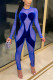 Blue Fashion Sexy Patchwork Solid See-through O Neck Skinny Jumpsuits