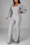 Grey Casual Solid Split Joint Square Collar Boot Cut Jumpsuits