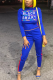 Peacock Blue Casual Print Letter Turtleneck Long Sleeve Two Pieces