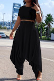 Black knit Sexy Patchwork Solid backless Straight Short Sleeve Two Pieces