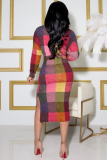 Multicolor Sexy Plaid Patchwork O Neck One-piece Suits Dresses