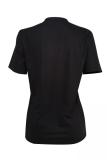 Black O Neck Short Sleeve Character Two Piece Suits Letter Tees & T-shirts
