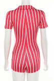 Red Sexy Striped Patchwork V Neck Skinny Rompers