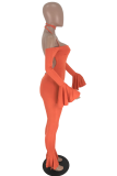 Orange Sexy Fashion stringy selvedge Backless bandage Solid Draped Long Sleeve Hanging neck 