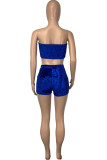 Brownness Sexy Pleuche Patchwork Solid Split Joint Vests Strapless Sleeveless Short Two Pieces