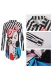 multicolor Polyester Fashion adult Sexy Cap Sleeve Long Sleeves O neck Straight Mini fastener Patchwork Print