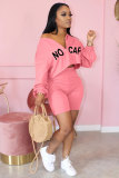 Red Fashion adult Street Letter Patchwork Print Two Piece Suits Straight Long Sleeve Two Pieces