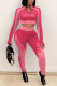 Rose Red Fashion Casual Letter Print Patchwork V Neck Long Sleeve Two Pieces