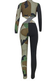 Black Sexy Casual Print Camouflage Print Patchwork Backless O Neck Regular Jumpsuits