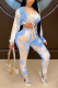Sky Blue Sexy Patchwork Tie-dye O Neck Long Sleeve Two Pieces
