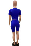 Colorful blue Fashion Sexy adult Ma'am Patchwork Solid Two Piece Suits pencil Short Sleeve Two Pieces