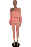 Pink Fashion Casual adult Ma'am Solid Two Piece Suits pencil Long Sleeve Two Pieces